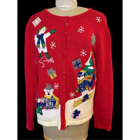 Bechamel Vintage Holiday Cardigan Sweater Polar Bears Sz. L Christmas Party - Picture 3 of 10